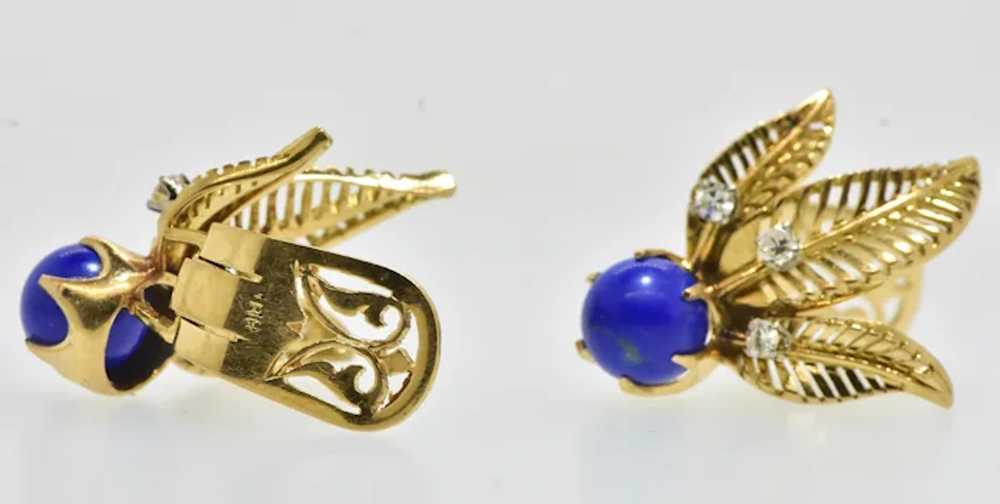 Retro Style 18K Yellow Gold, Lapis Lazuli and Dia… - image 5