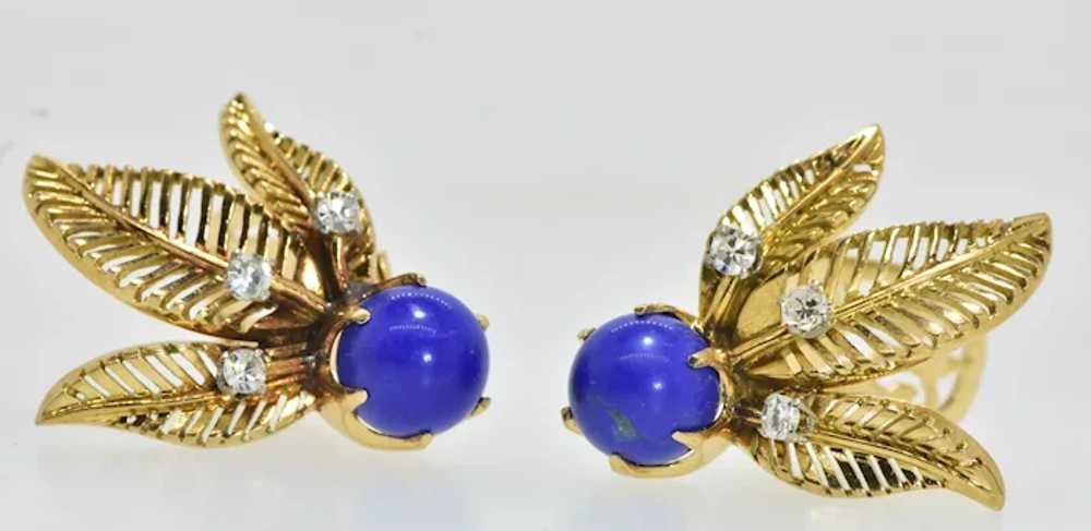 Retro Style 18K Yellow Gold, Lapis Lazuli and Dia… - image 7