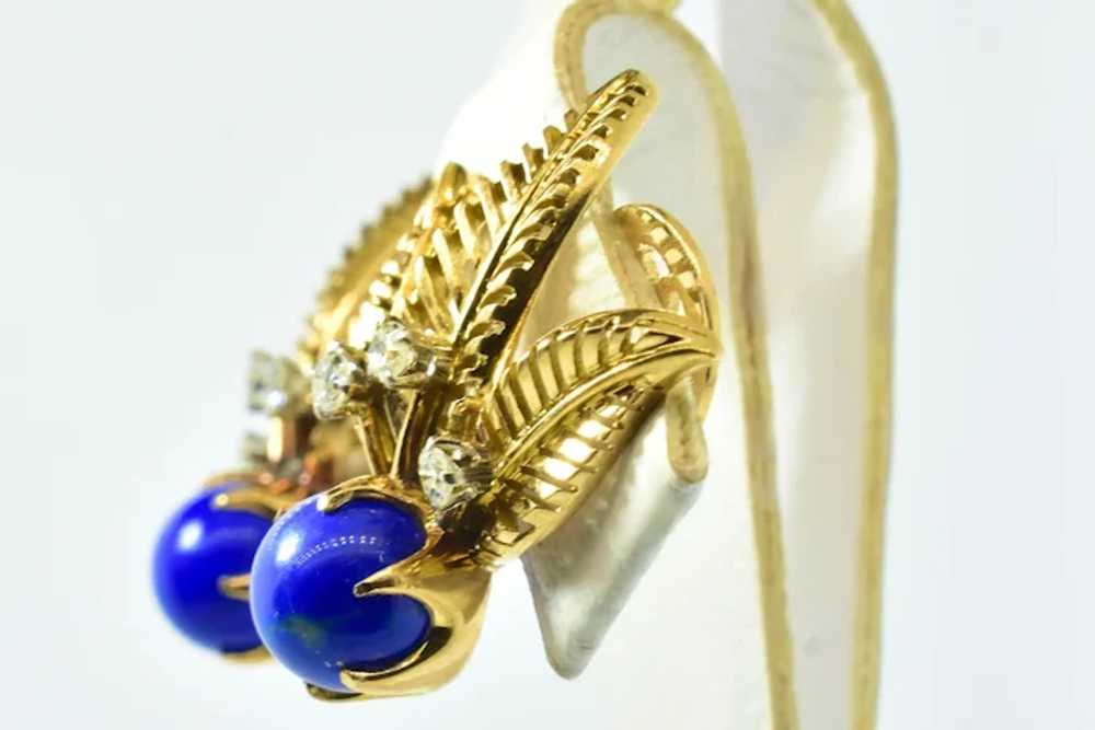 Retro Style 18K Yellow Gold, Lapis Lazuli and Dia… - image 8