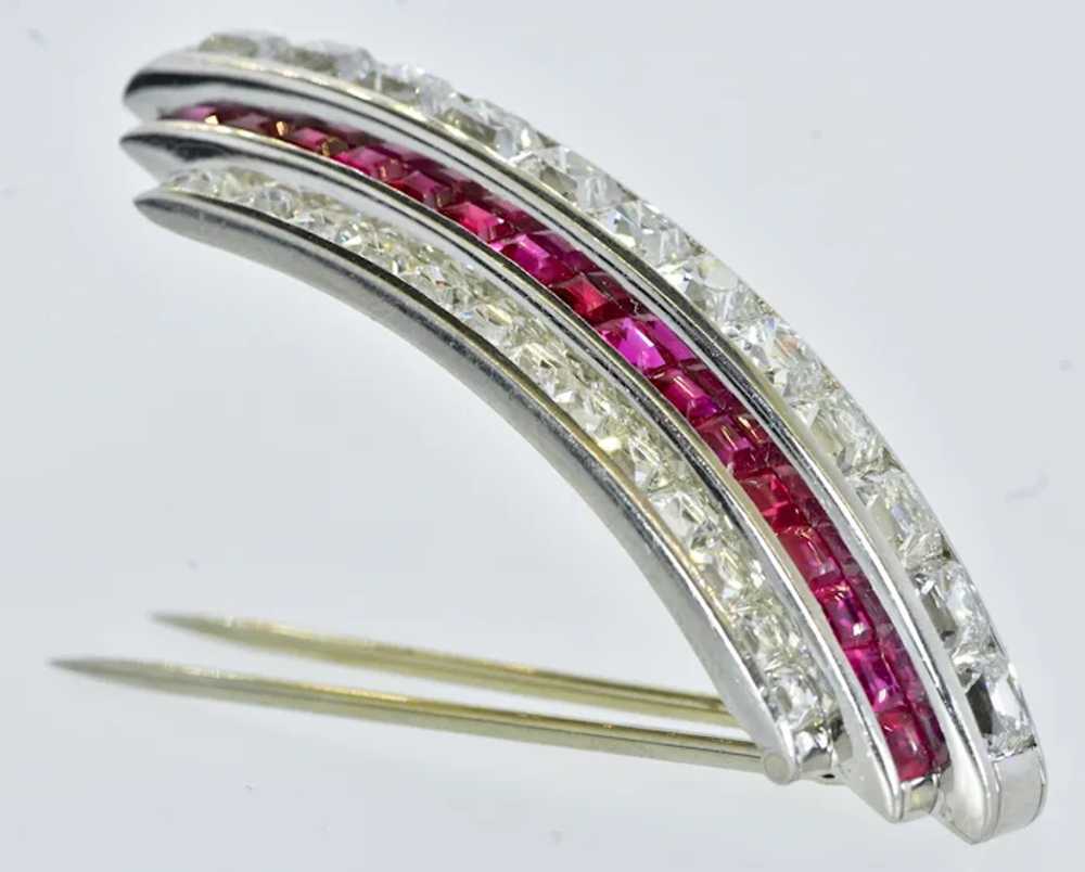 Art Deco Platinum, Diamond and Burma Ruby Brooch,… - image 7