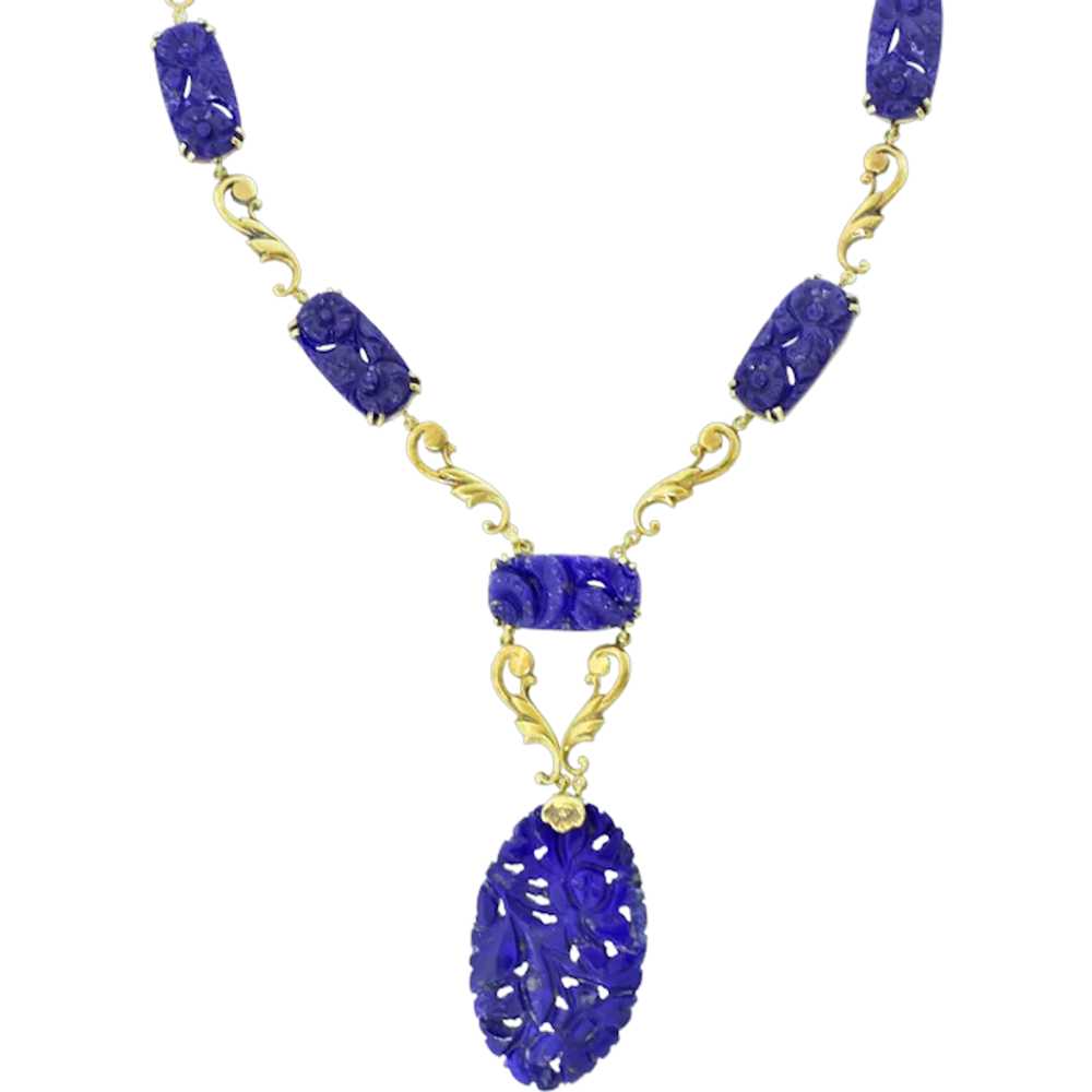 Antique Lapis and Gold Necklace, American by Walt… - image 1