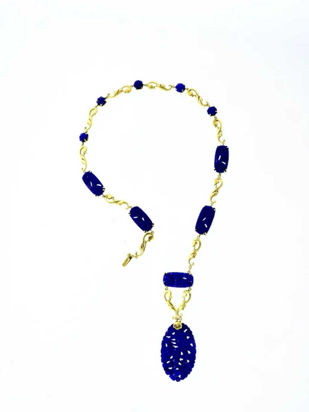 Antique Lapis and Gold Necklace, American by Walt… - image 4