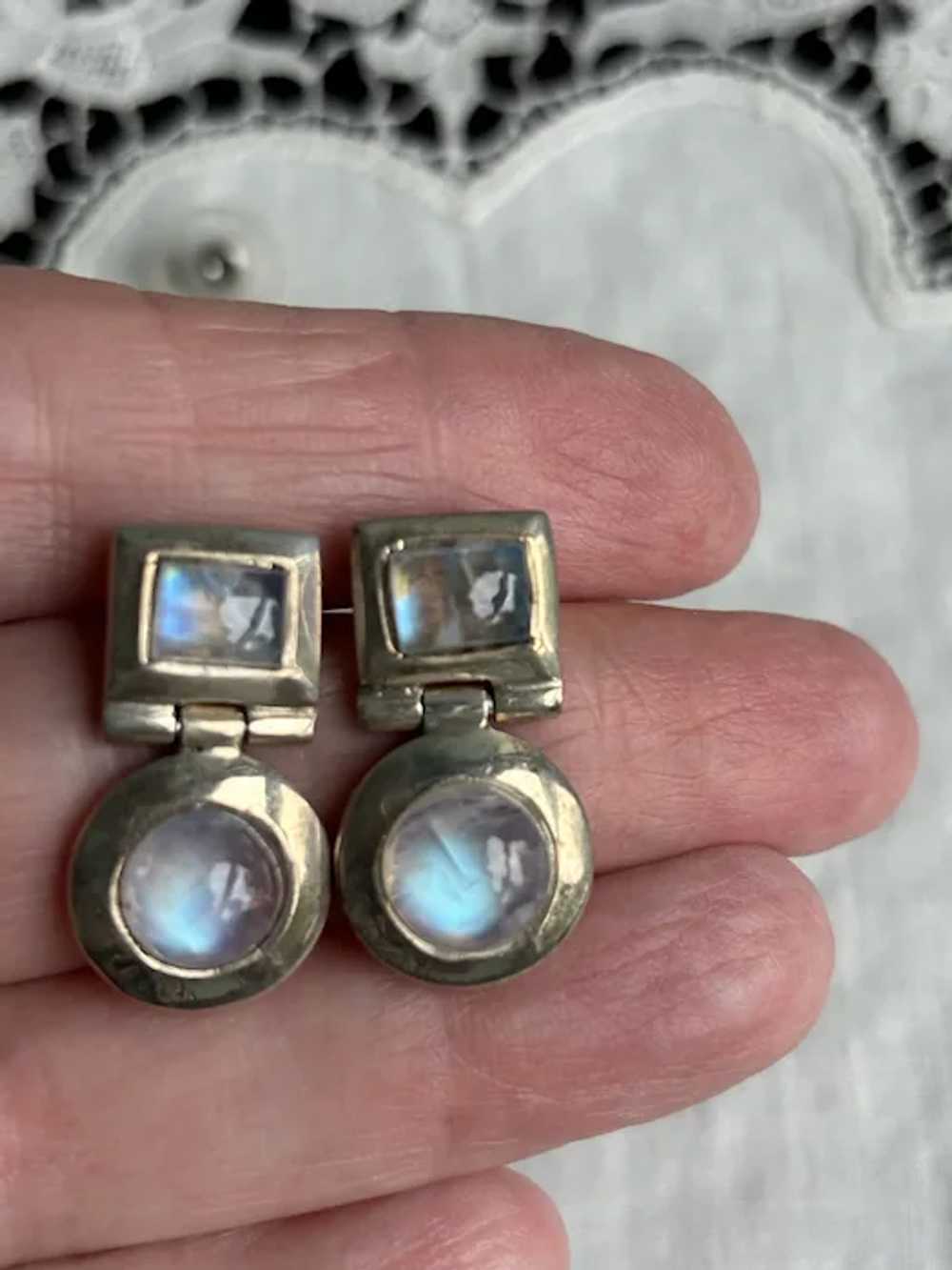 Vintage Sterling Articulated Moonstone Earrings - image 2