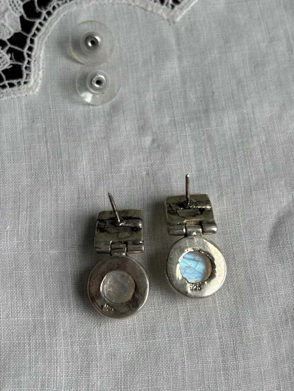 Vintage Sterling Articulated Moonstone Earrings - image 3