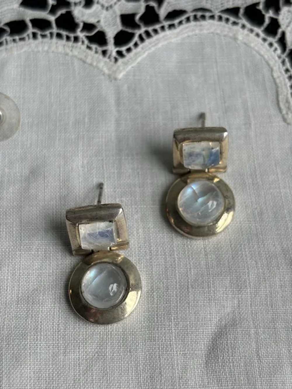 Vintage Sterling Articulated Moonstone Earrings - image 4