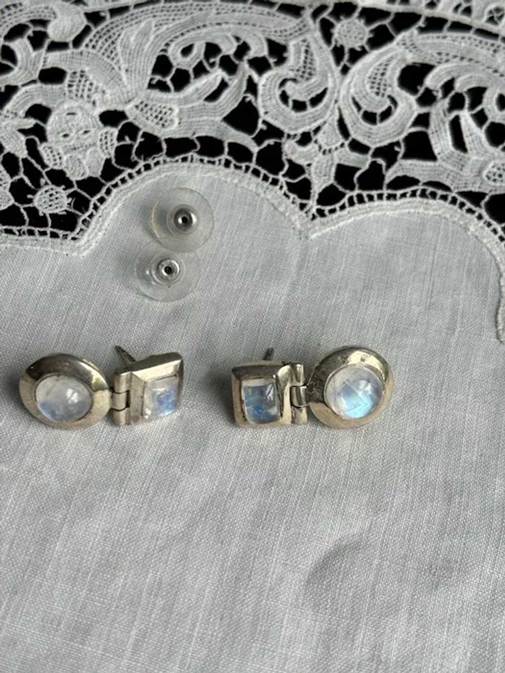 Vintage Sterling Articulated Moonstone Earrings - image 5