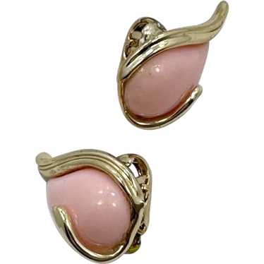 Pink Earrings, Thermoset, Gold Tone, 50s, Mid Cen… - image 1