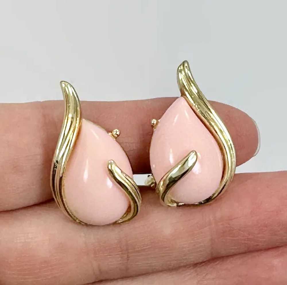 Pink Earrings, Thermoset, Gold Tone, 50s, Mid Cen… - image 2