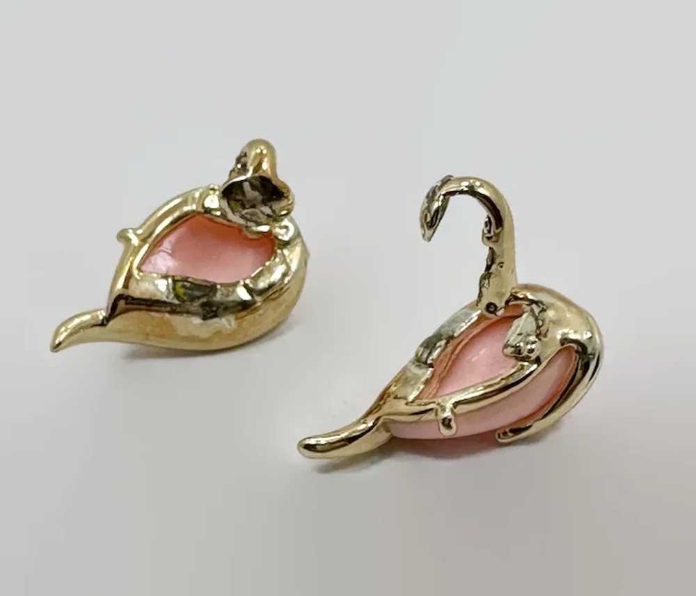 Pink Earrings, Thermoset, Gold Tone, 50s, Mid Cen… - image 3