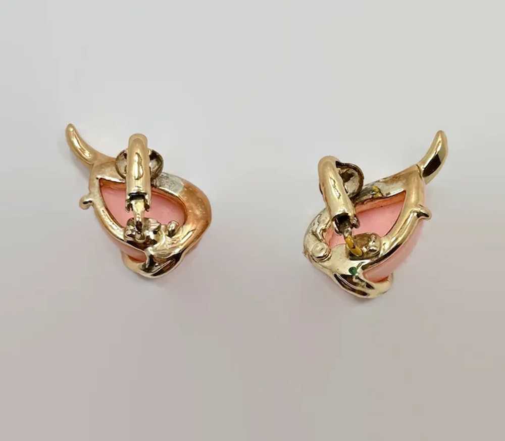 Pink Earrings, Thermoset, Gold Tone, 50s, Mid Cen… - image 4