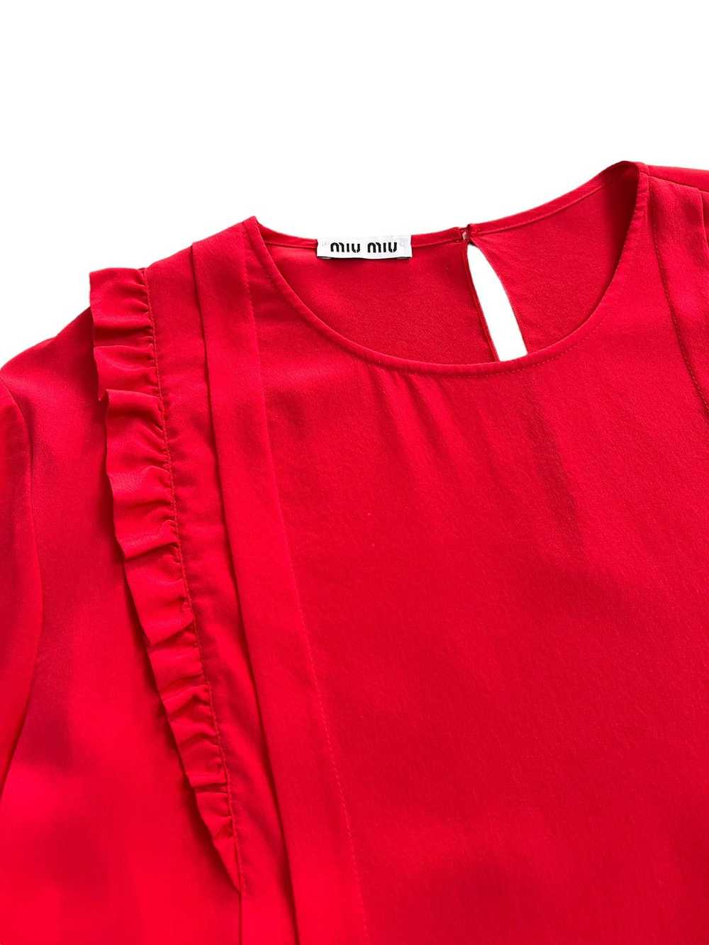 Miu Miu × Prada Miu Miu Red Ruffled Silk Blouse - image 6