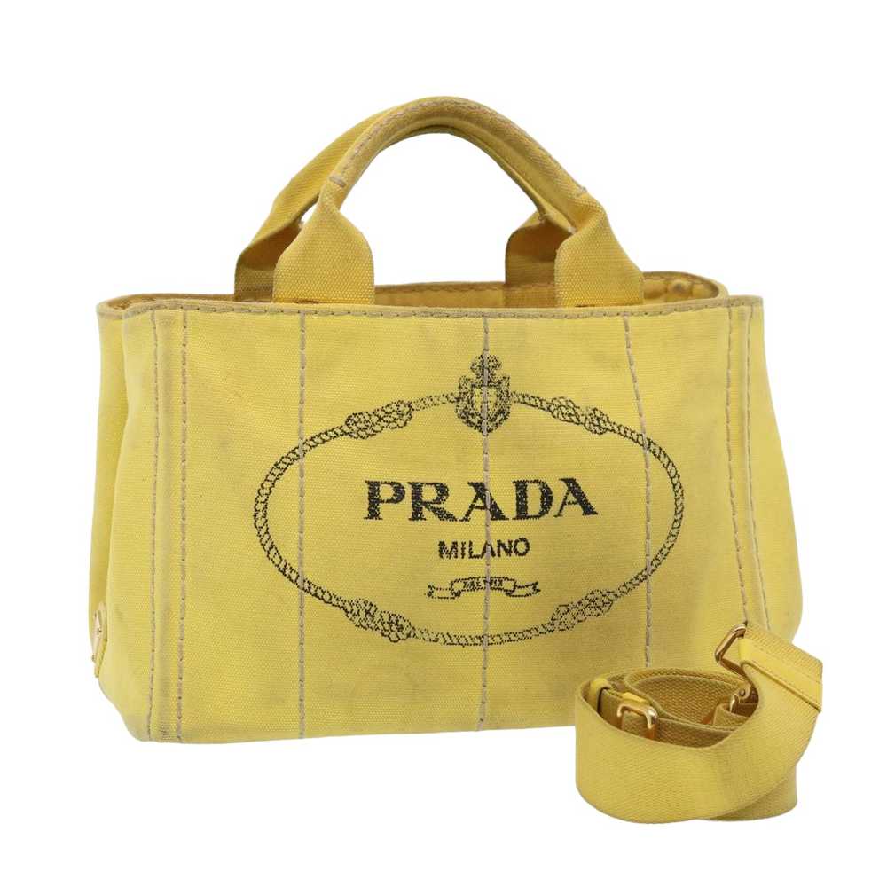 PRADA Canapa PM Hand Bag Canvas 2way Yellow Auth … - image 1