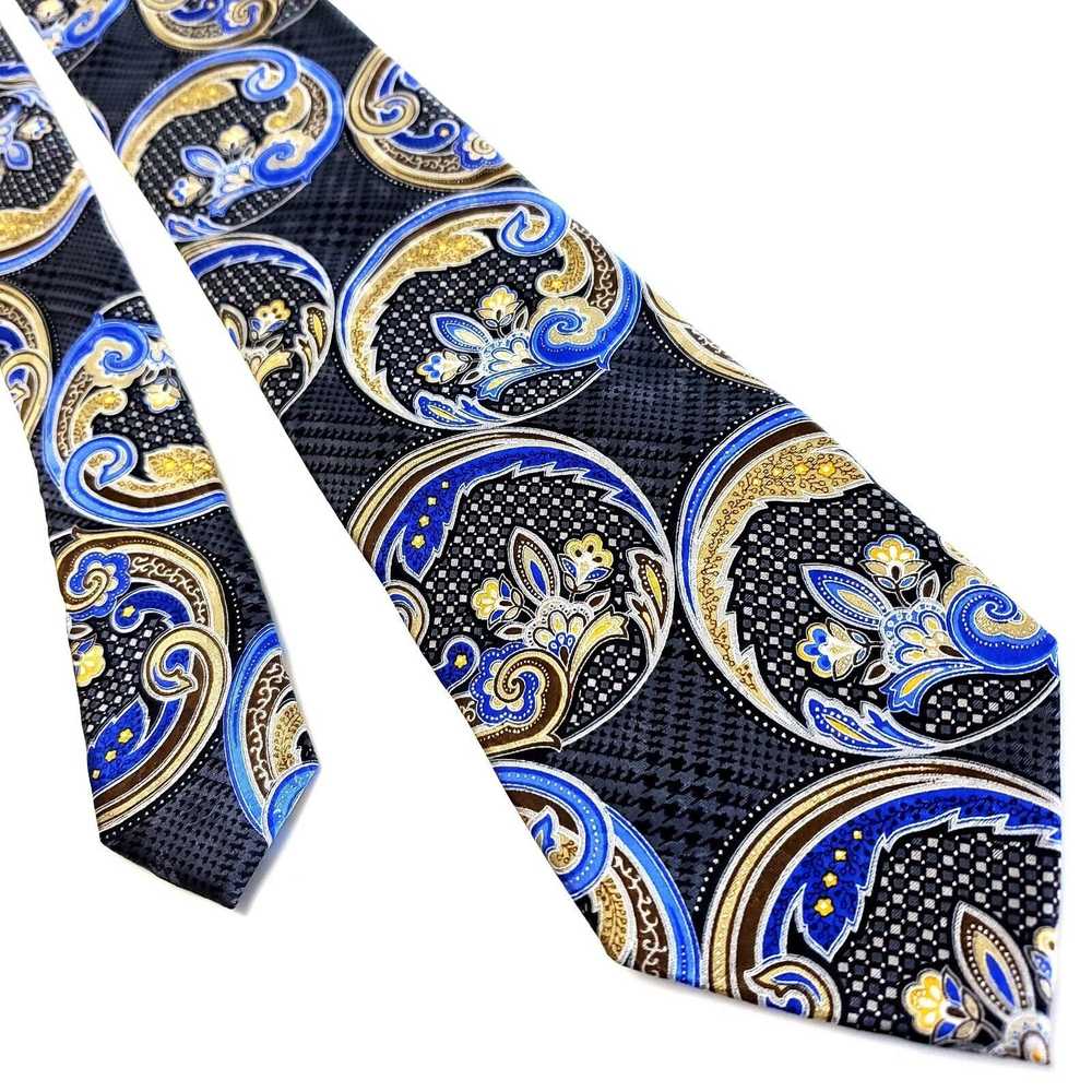 Vintage Geoffrey Beene Gray Blue Yellow Silk Tie … - image 1