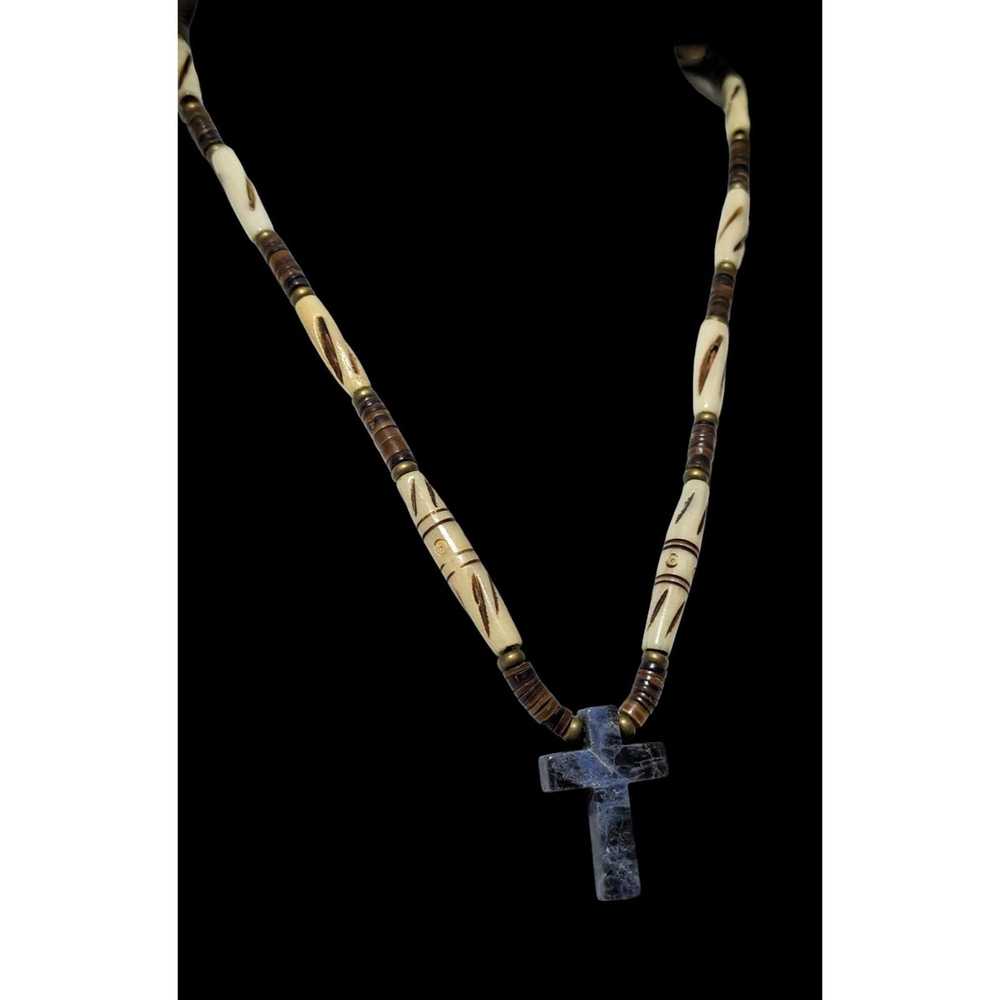 Other Vintage Carved Bead Blue Jasper Cross Neckl… - image 3