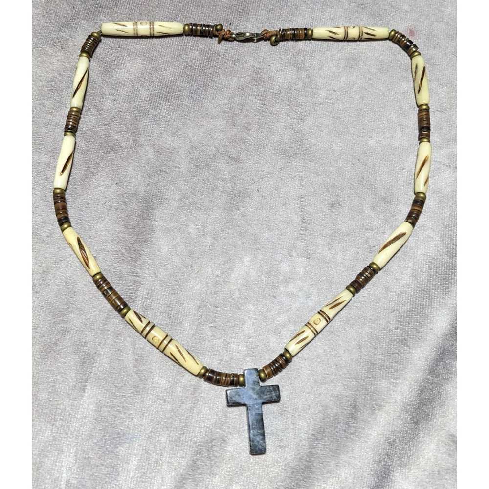 Other Vintage Carved Bead Blue Jasper Cross Neckl… - image 8