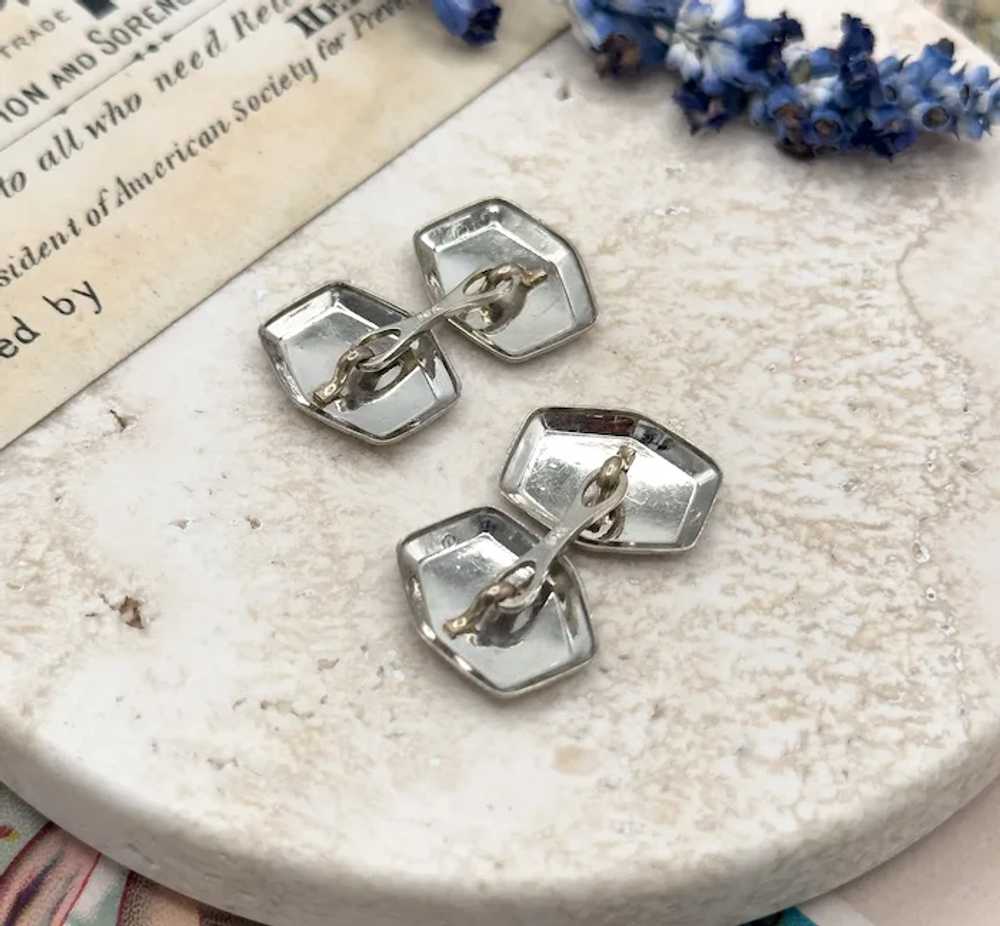 Antique Art Deco Cuff Links in 10K White Gold Vin… - image 7