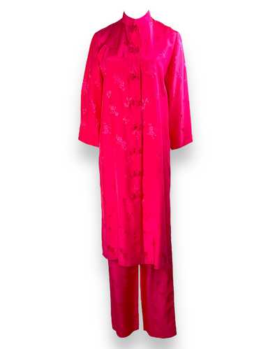 1970s Dynasty Hot Pink Silk Asian 2 Piece Set