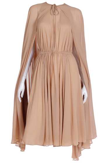 1975 Halston Semi Sheer Silk Halter Dress & Cape E