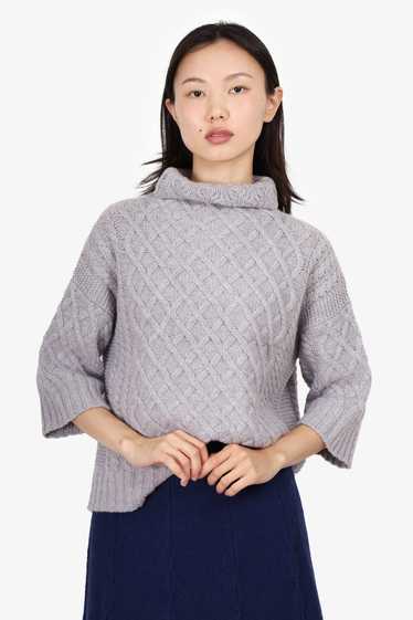 Max Mara Grey Wool/Cashmere Cable Knit Turtleneck 