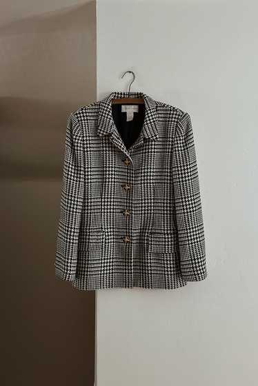 1990's HOUNDSTOOTH WOOL STRUCTURED RIDING JACKET