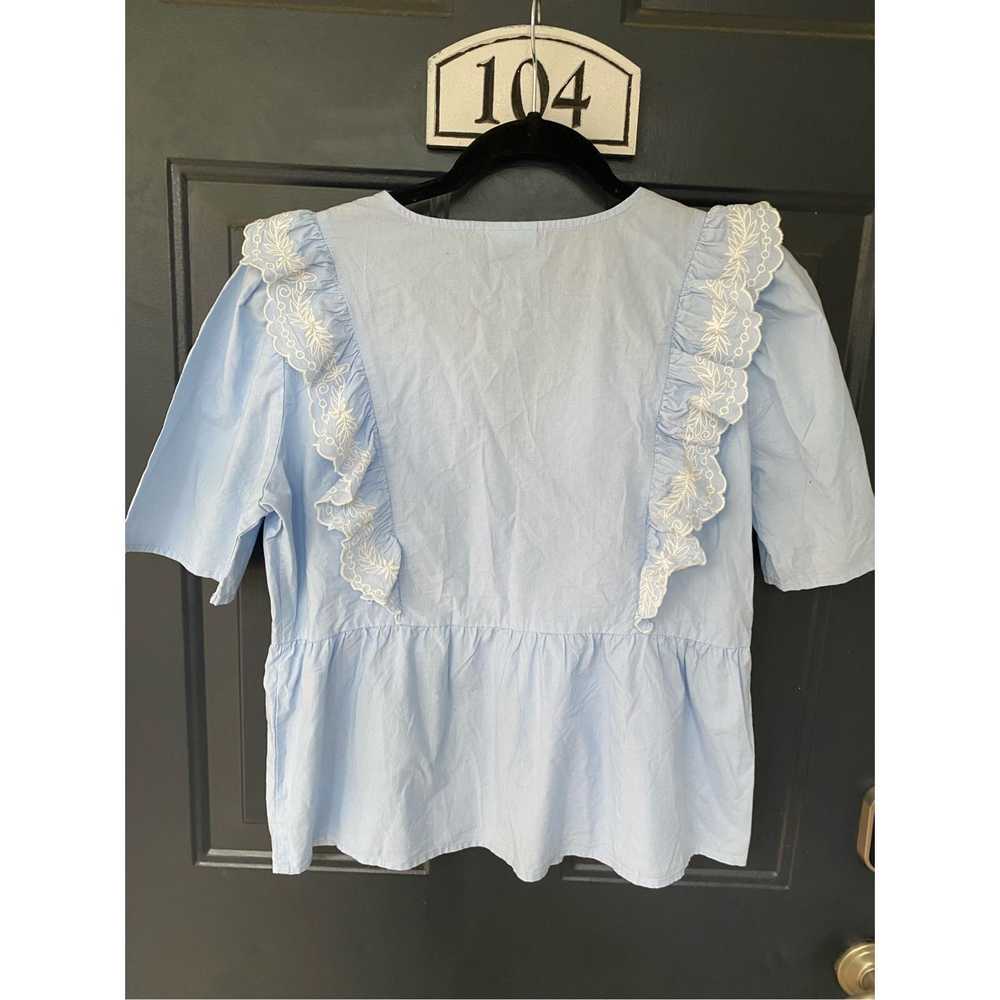 Fila Vila Clothes Blue White Ruffle V-Neck Blouse… - image 7