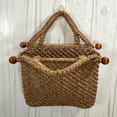 Vintage 70s Brown Macrame Satchel Purse, Tote