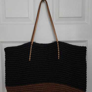 Vintage Straw Tote Bag Purse Shoulder Bag Leather… - image 1