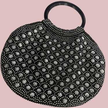 Vintage Small Black & Silver Embellished Handbag - image 1