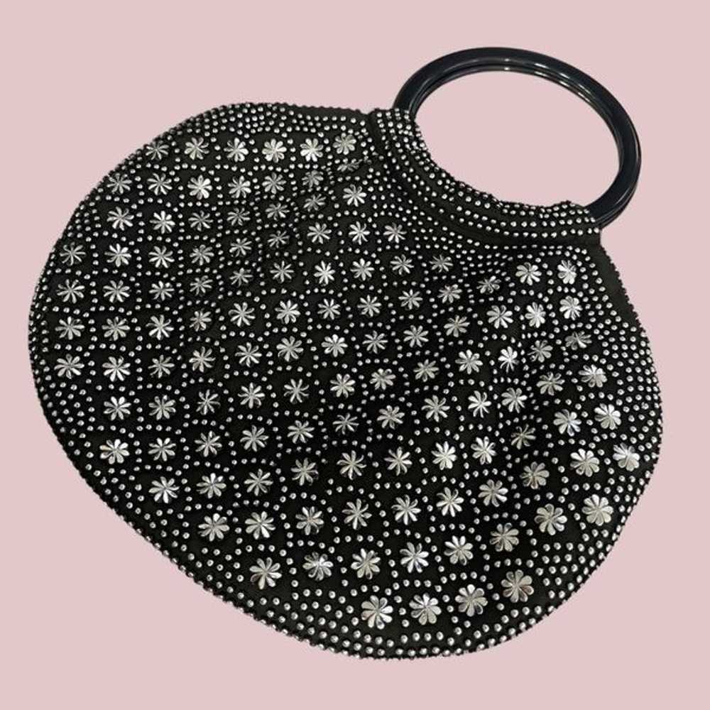 Vintage Small Black & Silver Embellished Handbag - image 2