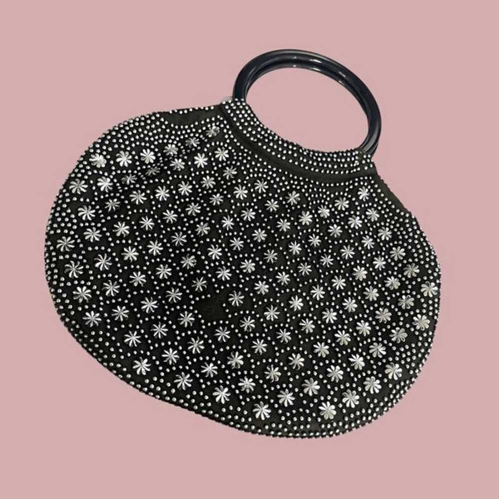 Vintage Small Black & Silver Embellished Handbag - image 3