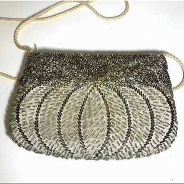 Vintage Small Beaded White Silver Clutch Purse - image 1