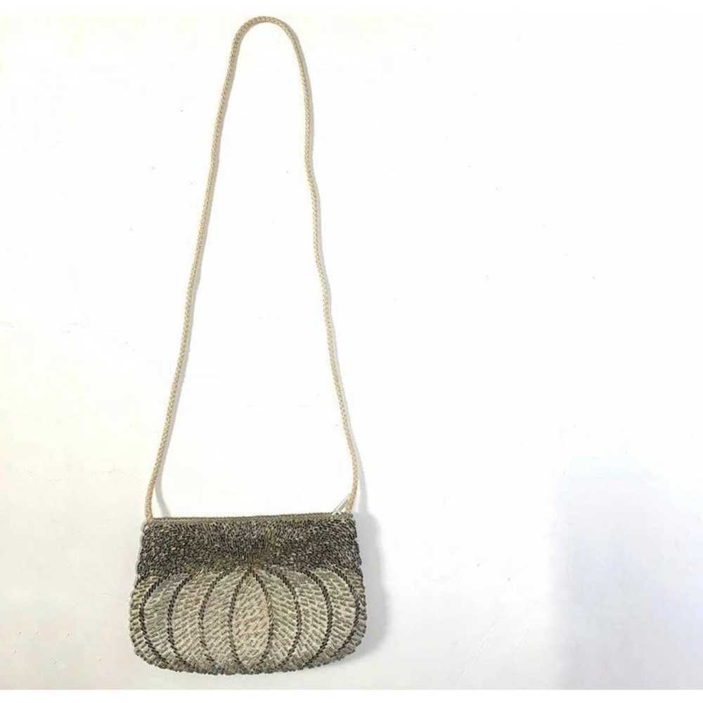 Vintage Small Beaded White Silver Clutch Purse - image 2