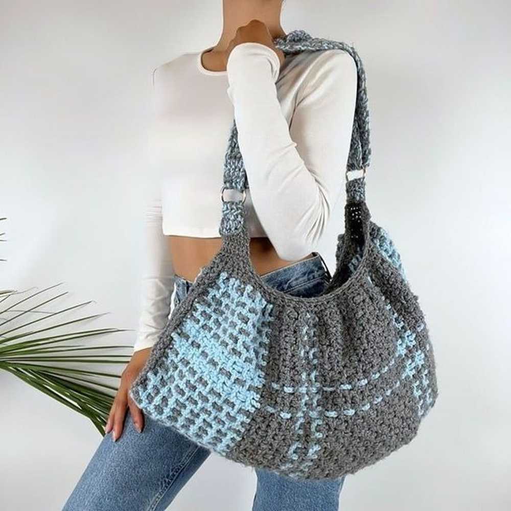 Vintage Gray & Blue Cottagecore Knit Crochet Over… - image 1