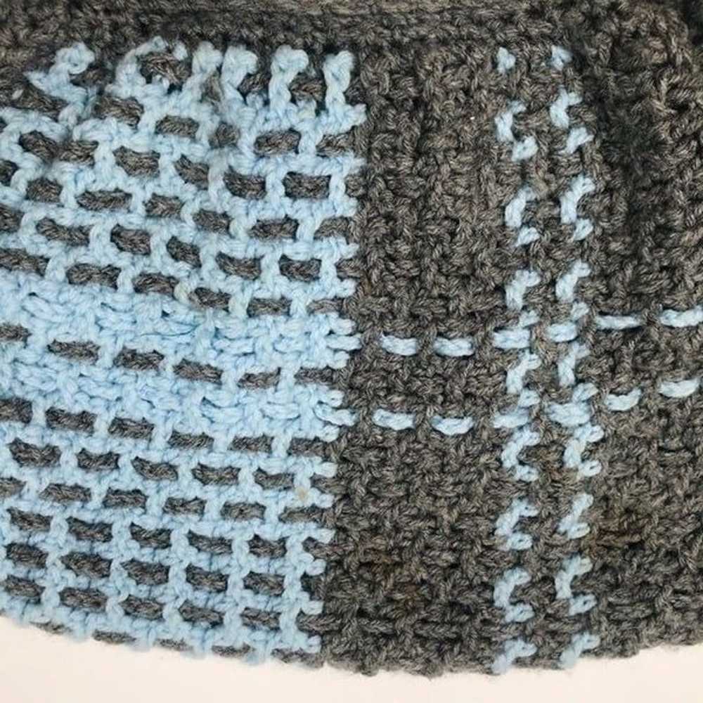 Vintage Gray & Blue Cottagecore Knit Crochet Over… - image 7