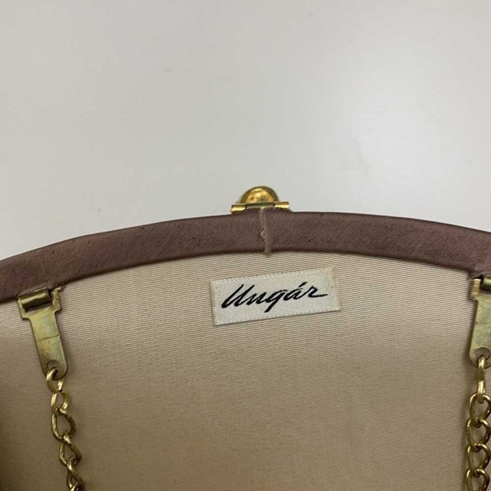 Vintage Clutch Purse Ungar Brown Mauve Gold Chain… - image 5