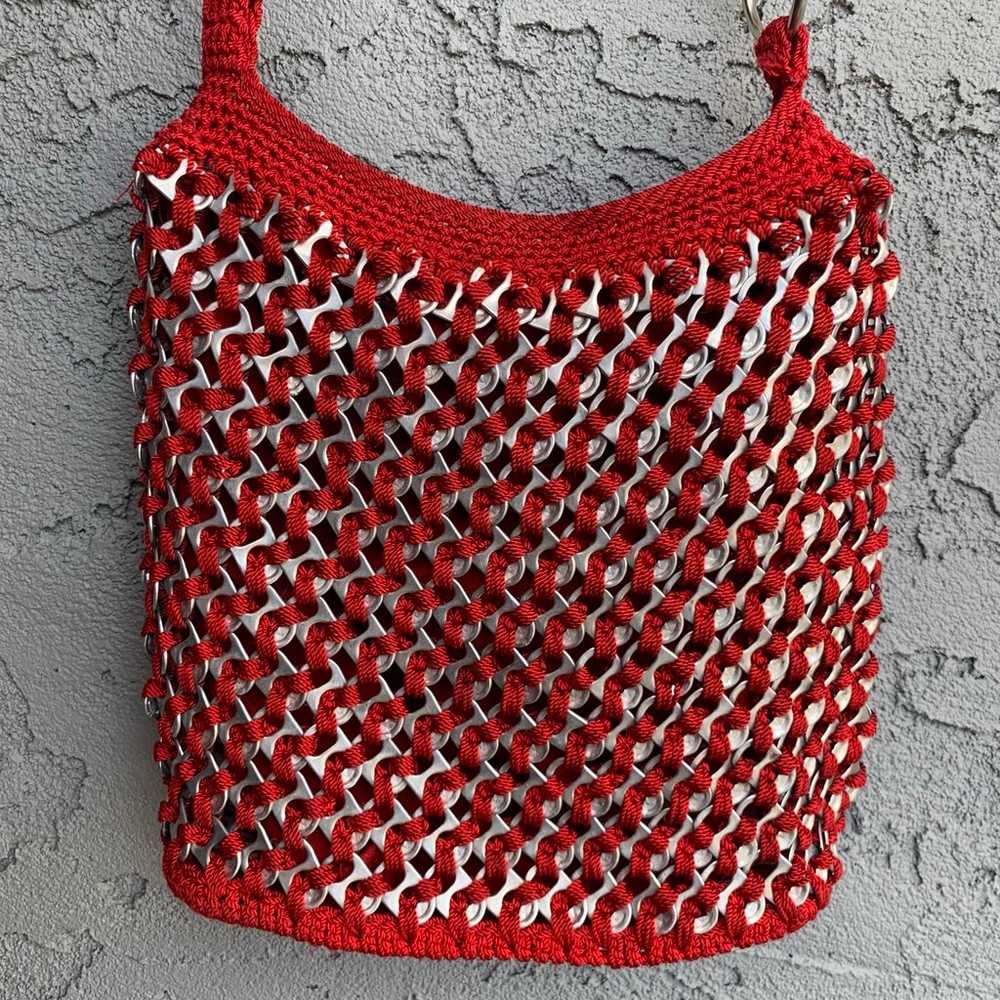 Handmade vintage bottle cap red crochet crossbody… - image 5