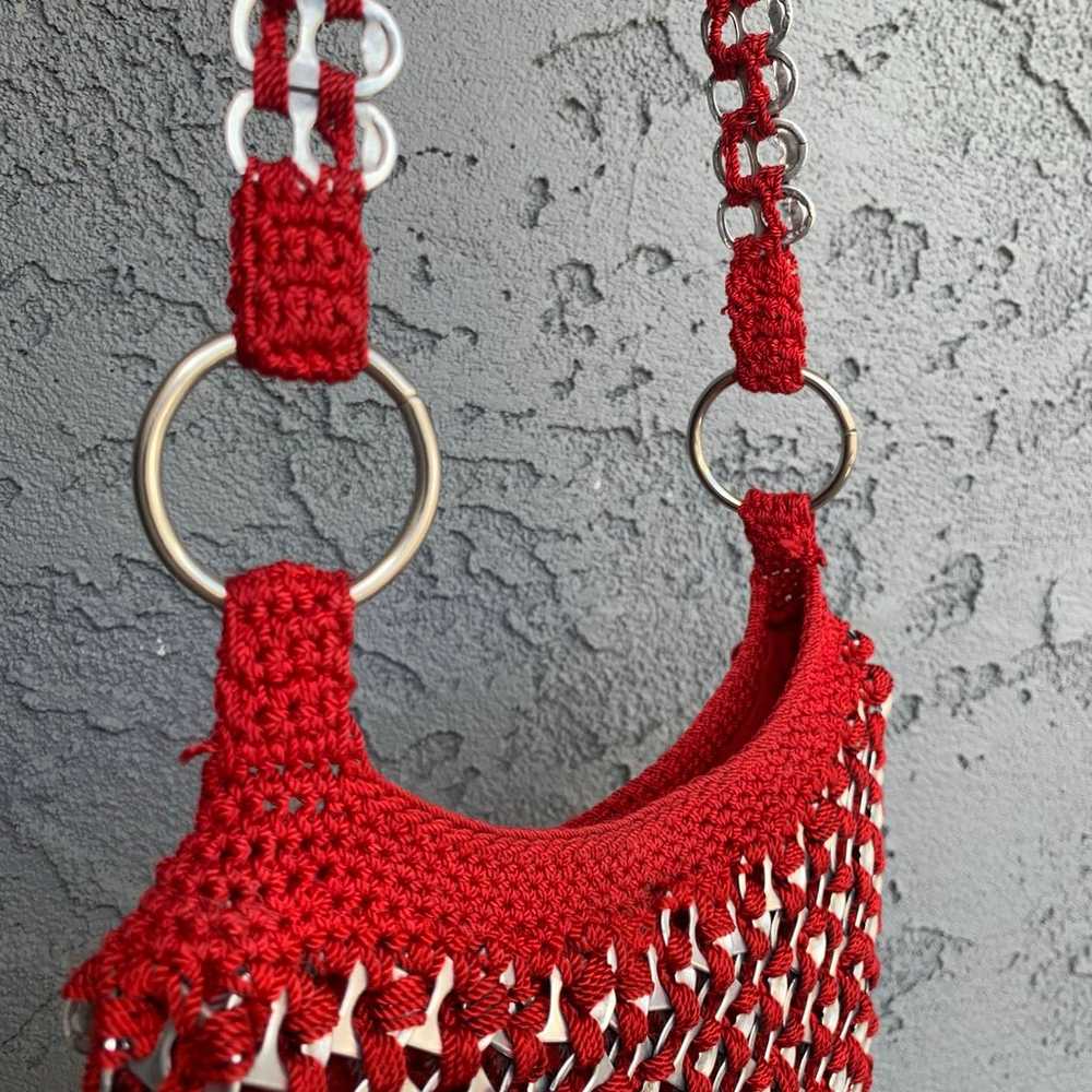 Handmade vintage bottle cap red crochet crossbody… - image 6