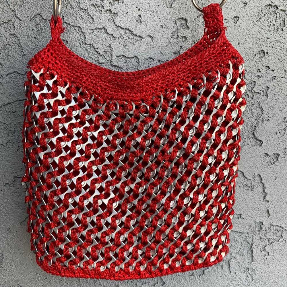 Handmade vintage bottle cap red crochet crossbody… - image 7