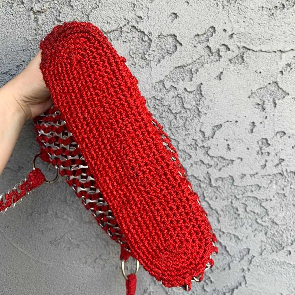 Handmade vintage bottle cap red crochet crossbody… - image 8