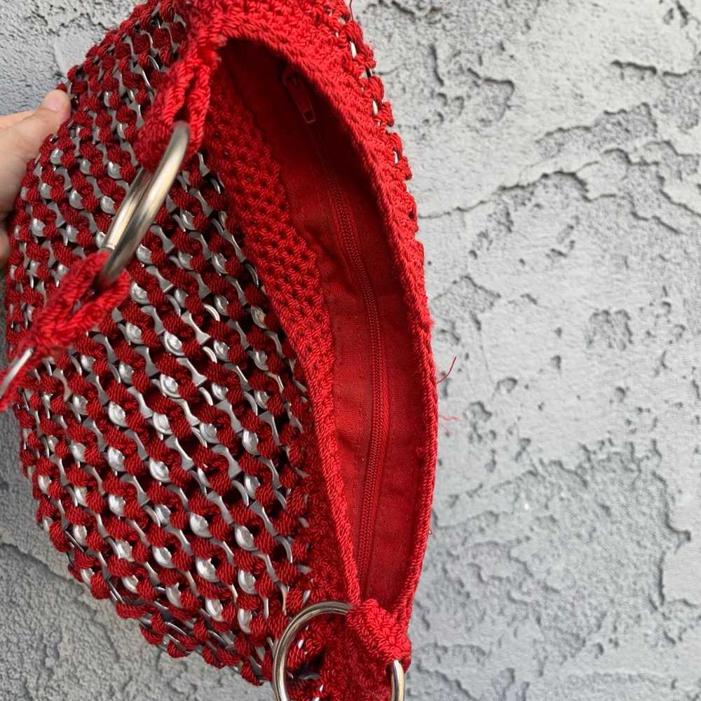 Handmade vintage bottle cap red crochet crossbody… - image 9