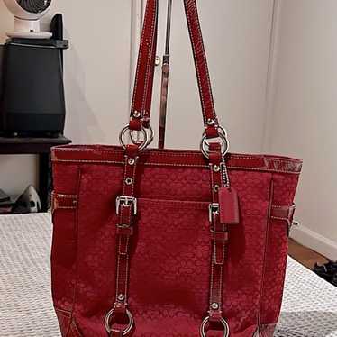 Vintage COACH 18806E Silver/RED Signature Tote <<… - image 1