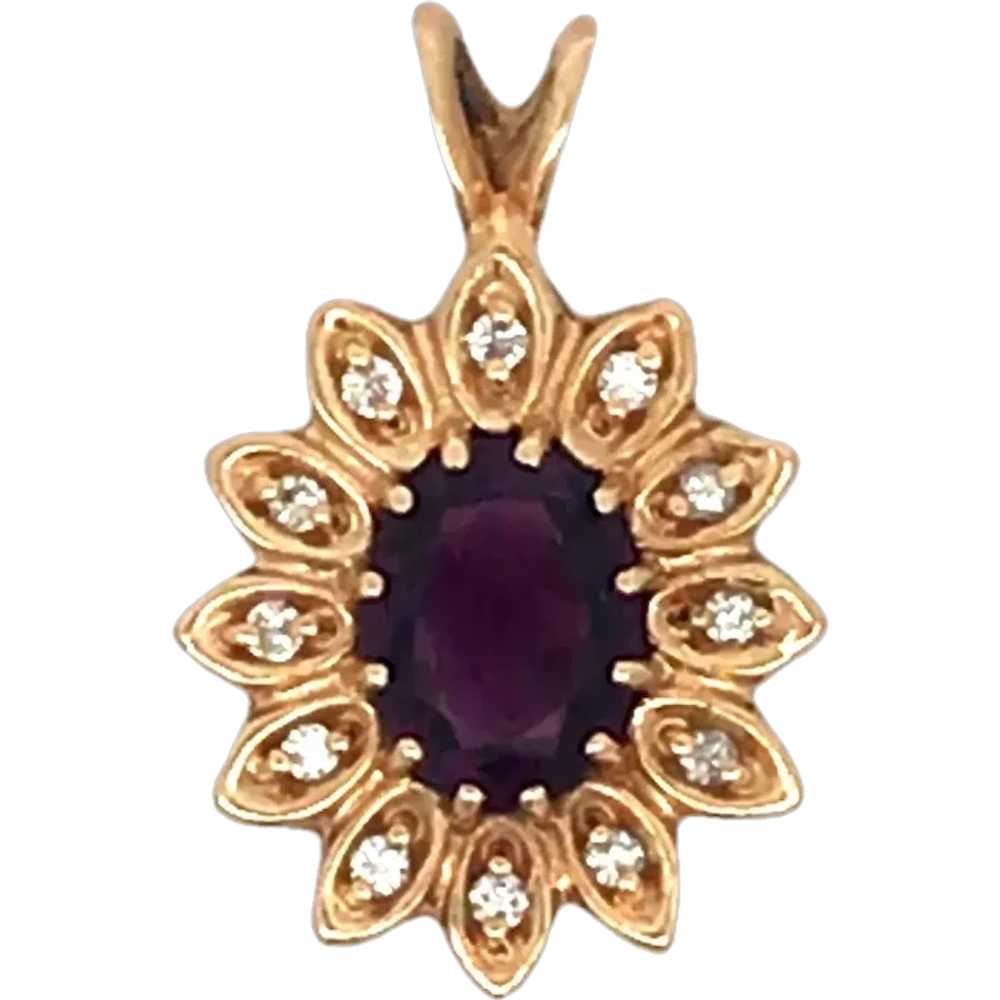 14k Yellow Gold Diamond Purple Stone Pendant - image 1