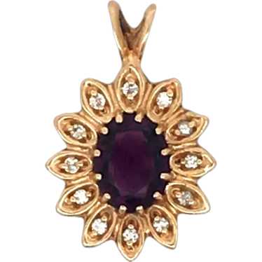 14k Yellow Gold Diamond Purple Stone Pendant - image 1