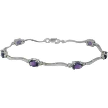 10k White Gold Diamond Purple Stone Bracelet - 7" - image 1