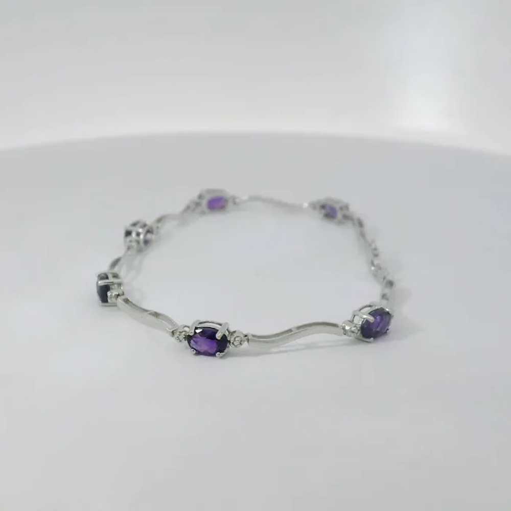 10k White Gold Diamond Purple Stone Bracelet - 7" - image 2