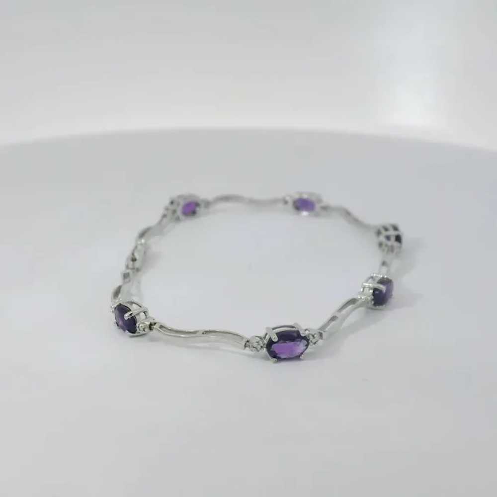 10k White Gold Diamond Purple Stone Bracelet - 7" - image 3