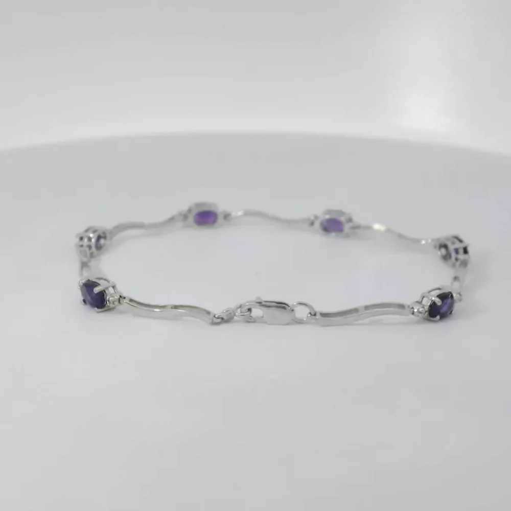 10k White Gold Diamond Purple Stone Bracelet - 7" - image 4