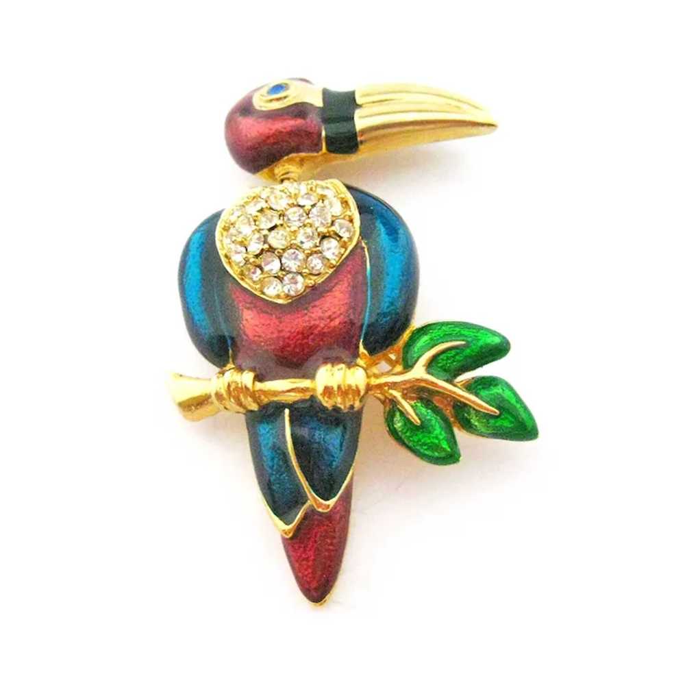 Tucan Bird Trembler Brooch Colorful Enameled Head… - image 2