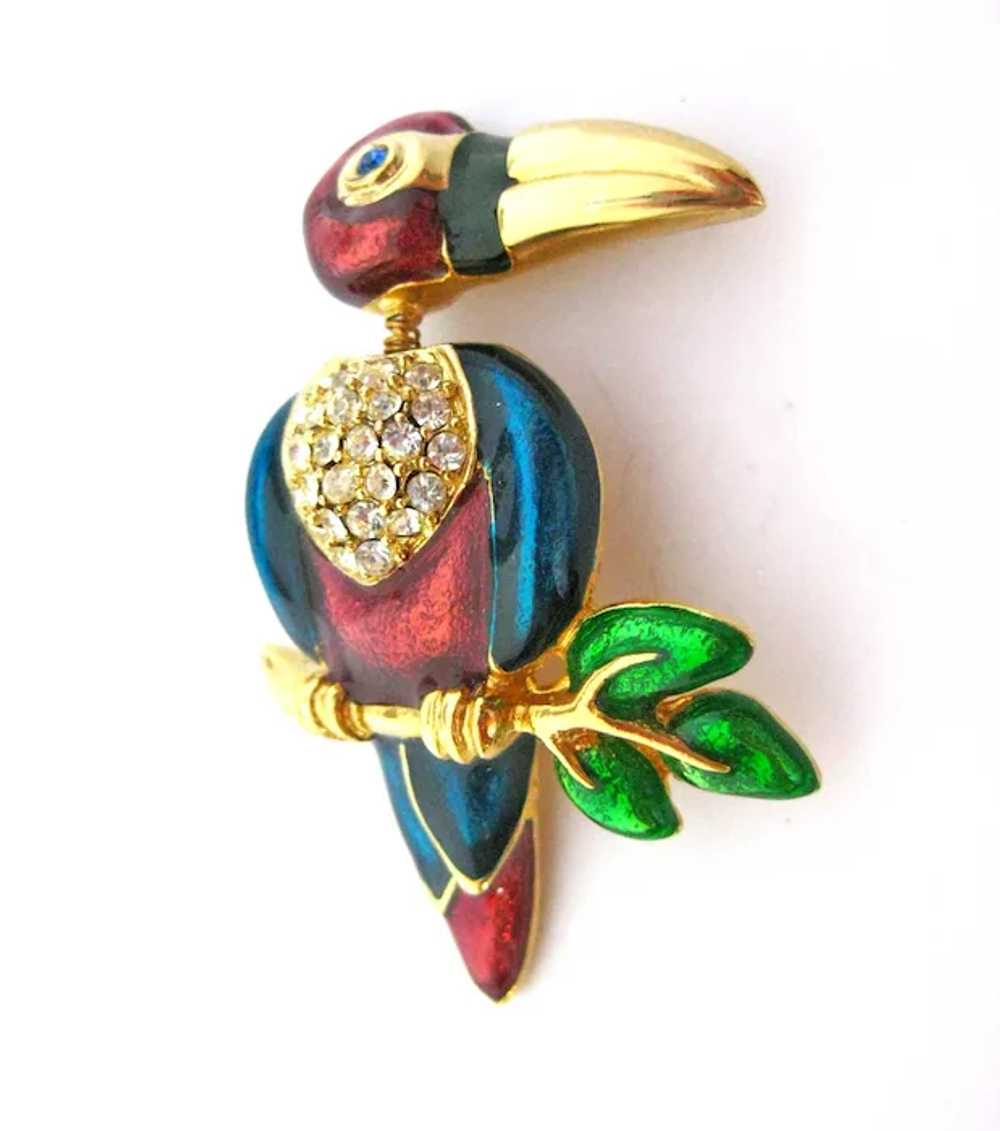 Tucan Bird Trembler Brooch Colorful Enameled Head… - image 4