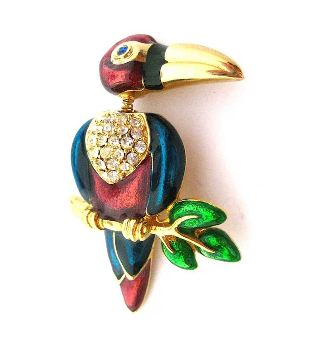 Tucan Bird Trembler Brooch Colorful Enameled Head… - image 5